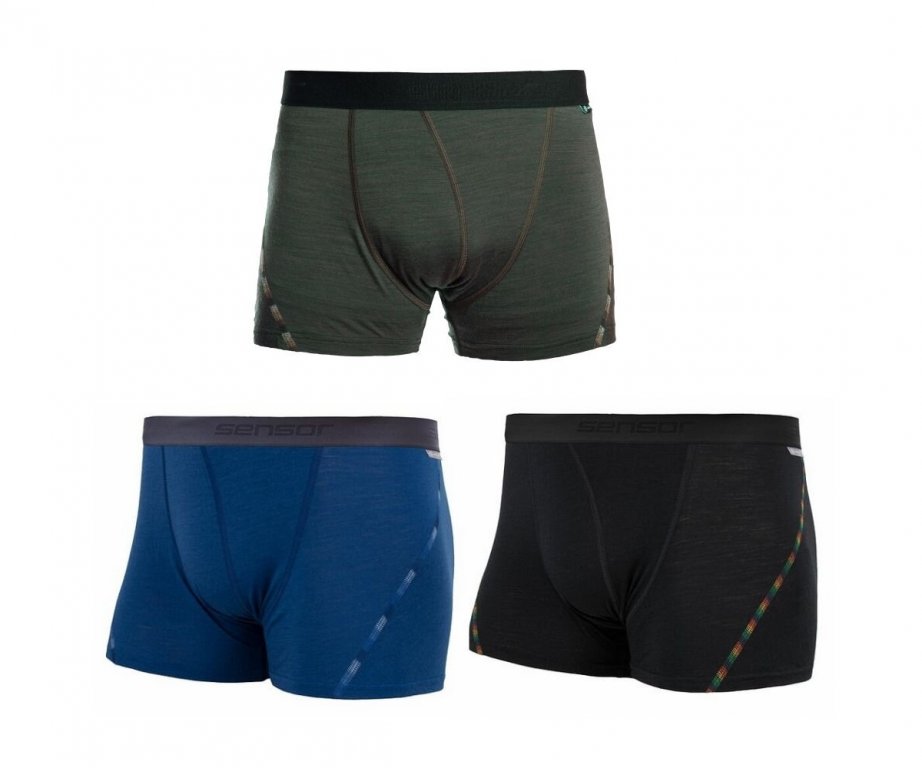 boxerky SENSOR MERINO AIR 3pack  černé/modré/olivové